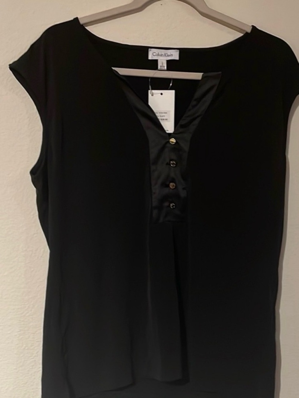Calvin Klein Black Sleeveless Button Henley Top Large NWOT
